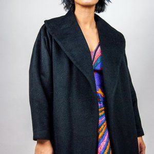 50s lilli ann black cashmere overcoat l large / classic black coat / robe style